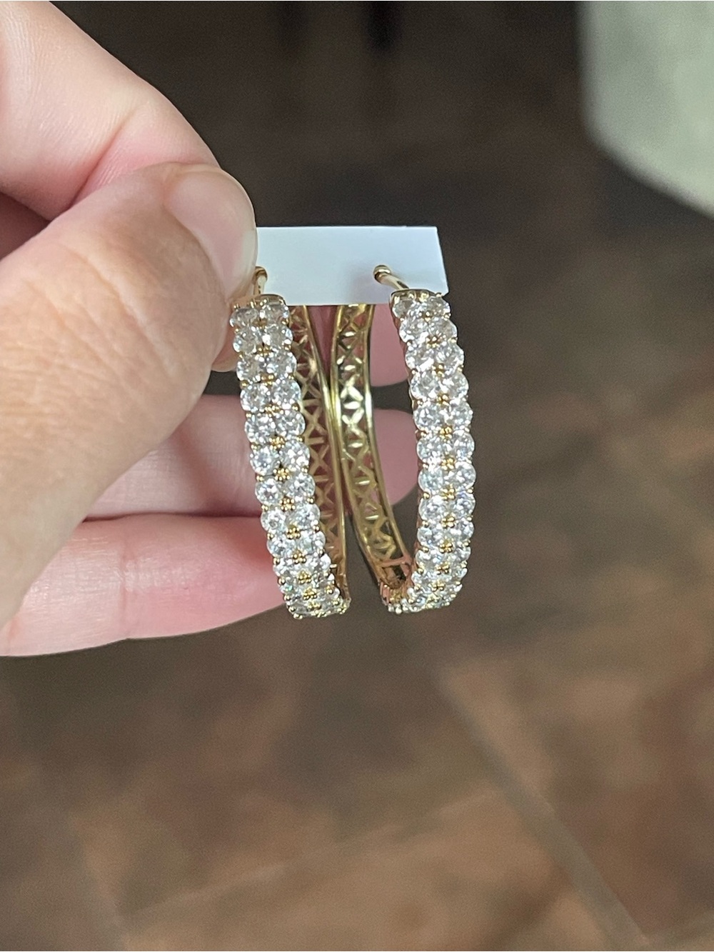 Gold Tone Hoop Earrings with Clear Crystal Pavé